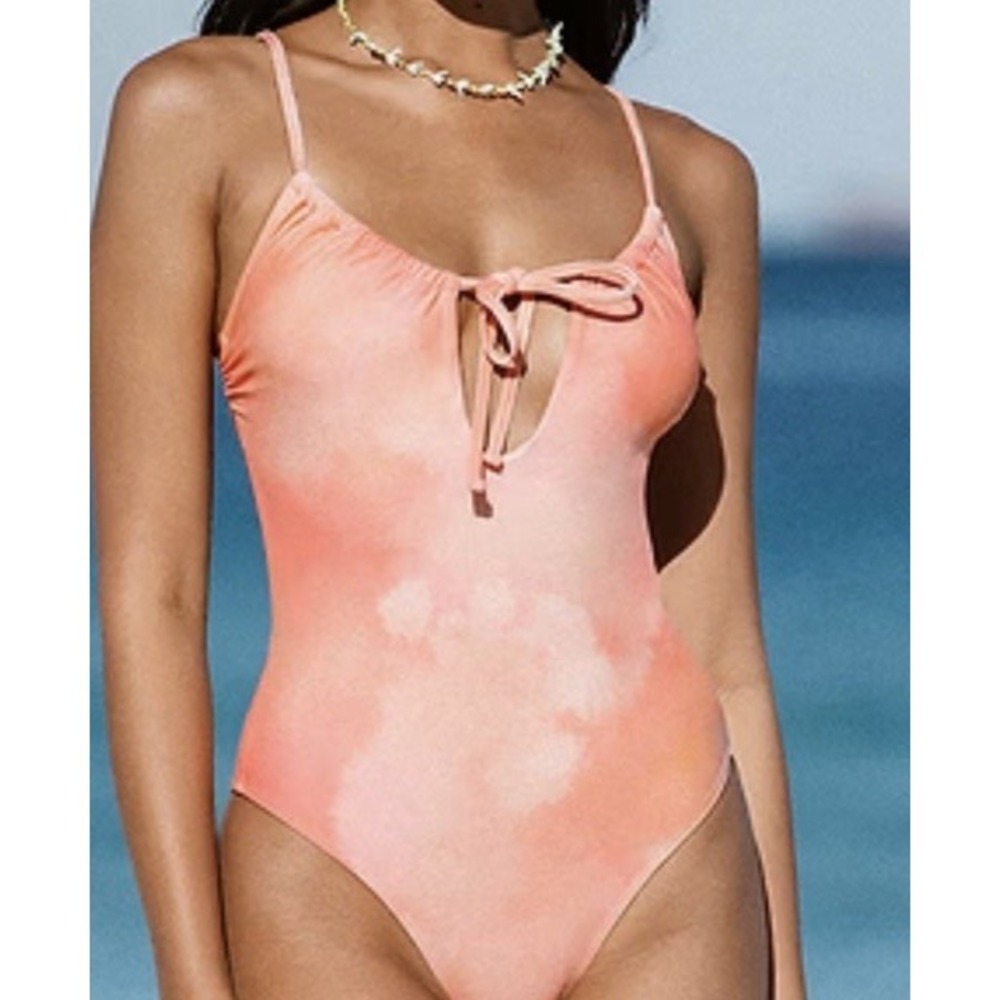 Cupshe NWT Holiday Sunrise One piece Swim Suit Size Xs‎ Ruched Tie Orange